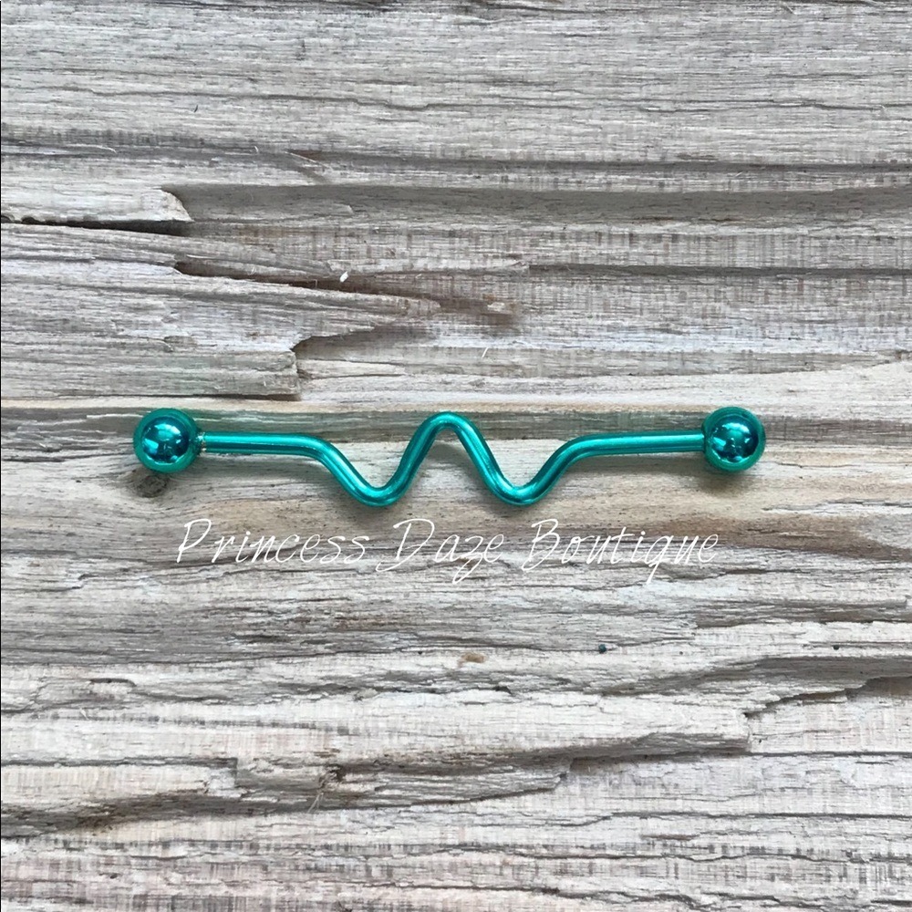 Green Squiggly‎ Industrial Barbell Earring